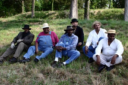 Civil War interpreters of  men training to join the U.S. Colored Troops at Stones River National Battlefield, April 2004
