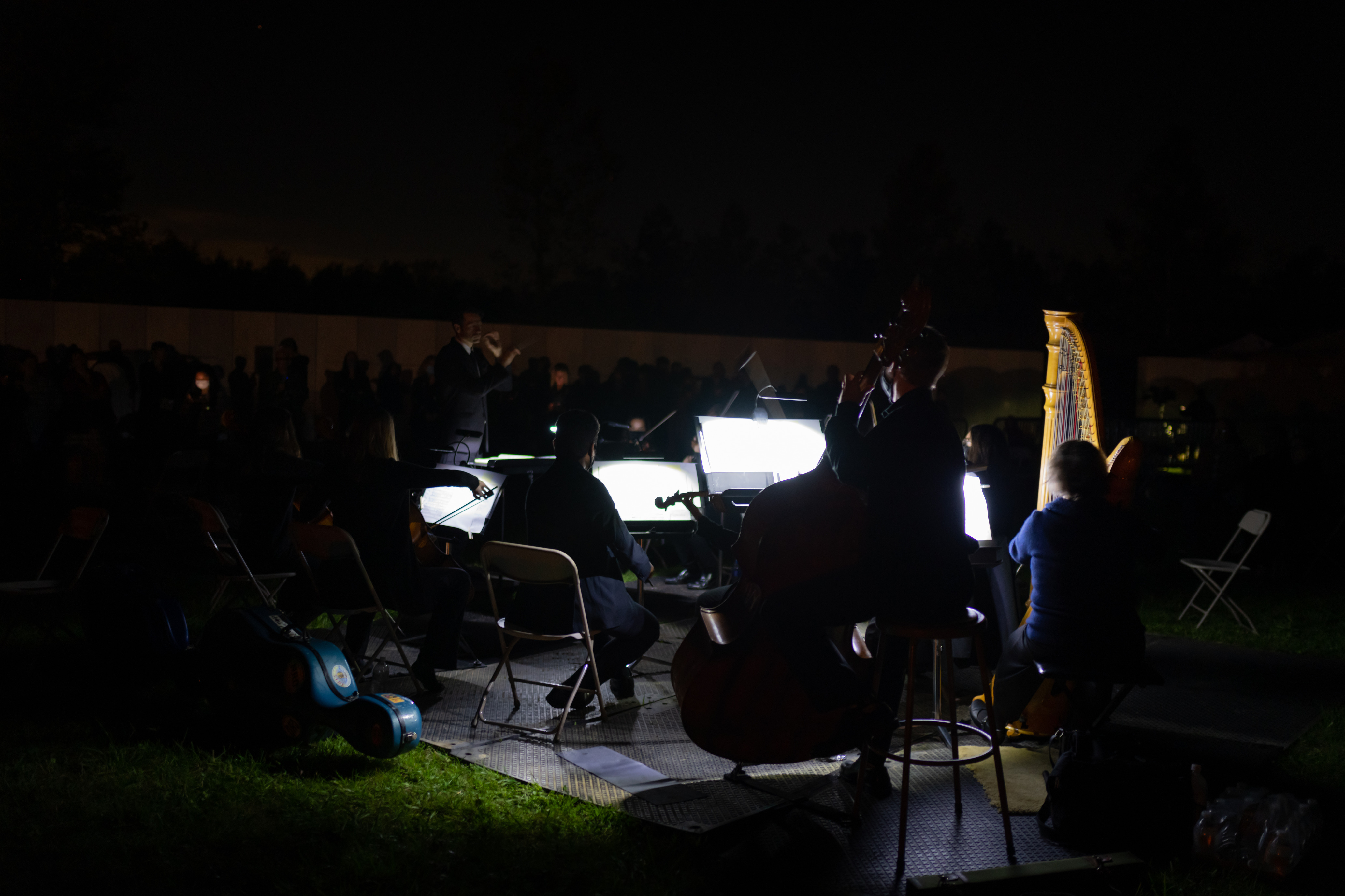  The Johnstown Symphony Orchestra strings played near the #WallofNames during dusk.