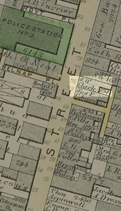 1874 Map with J.W. Clark's home highlighted