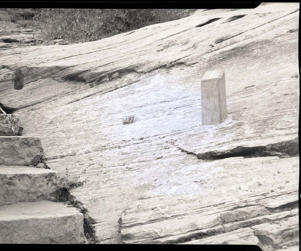 Nature trail marker on Canyon Overlook Trail, concrete post.