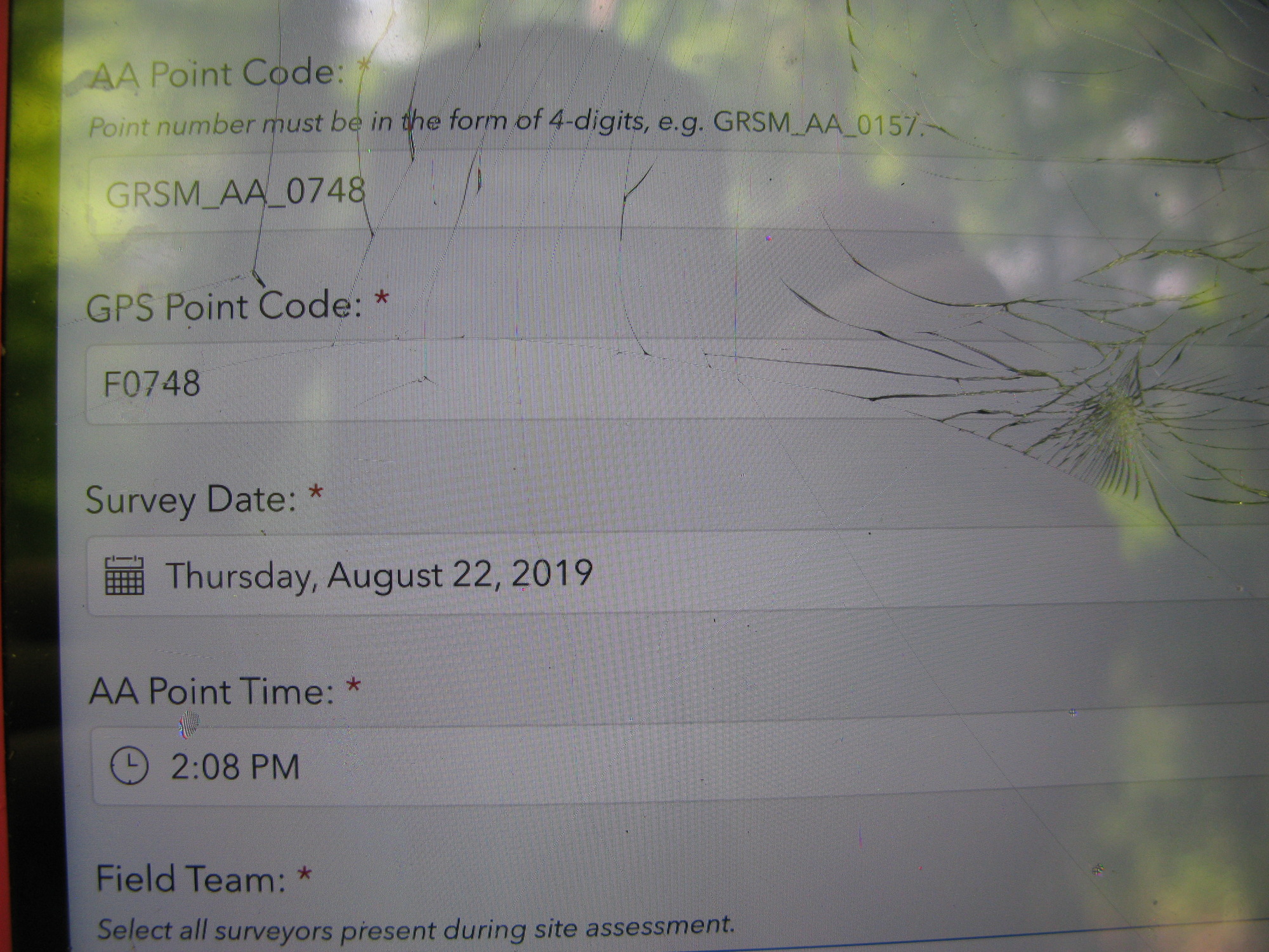 GRSM Accuracy Assessment. Plot Code: GRSM_AA_0748_1