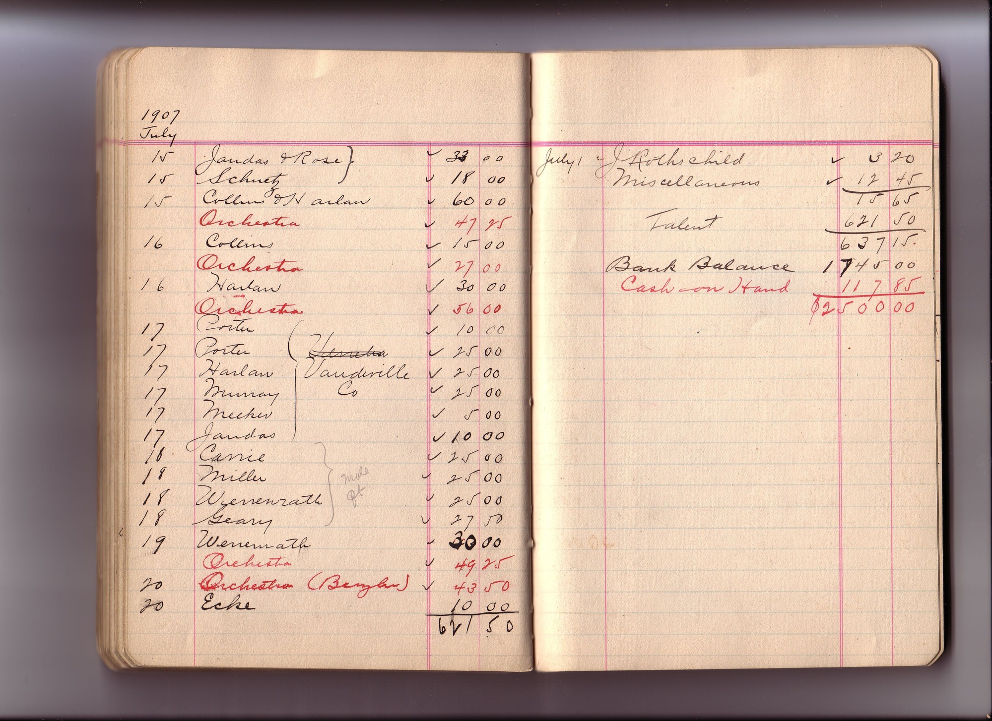 Thomas Edison's New York City Recording Studio Cash Book 03 (of 21), Image 58 (of 93).