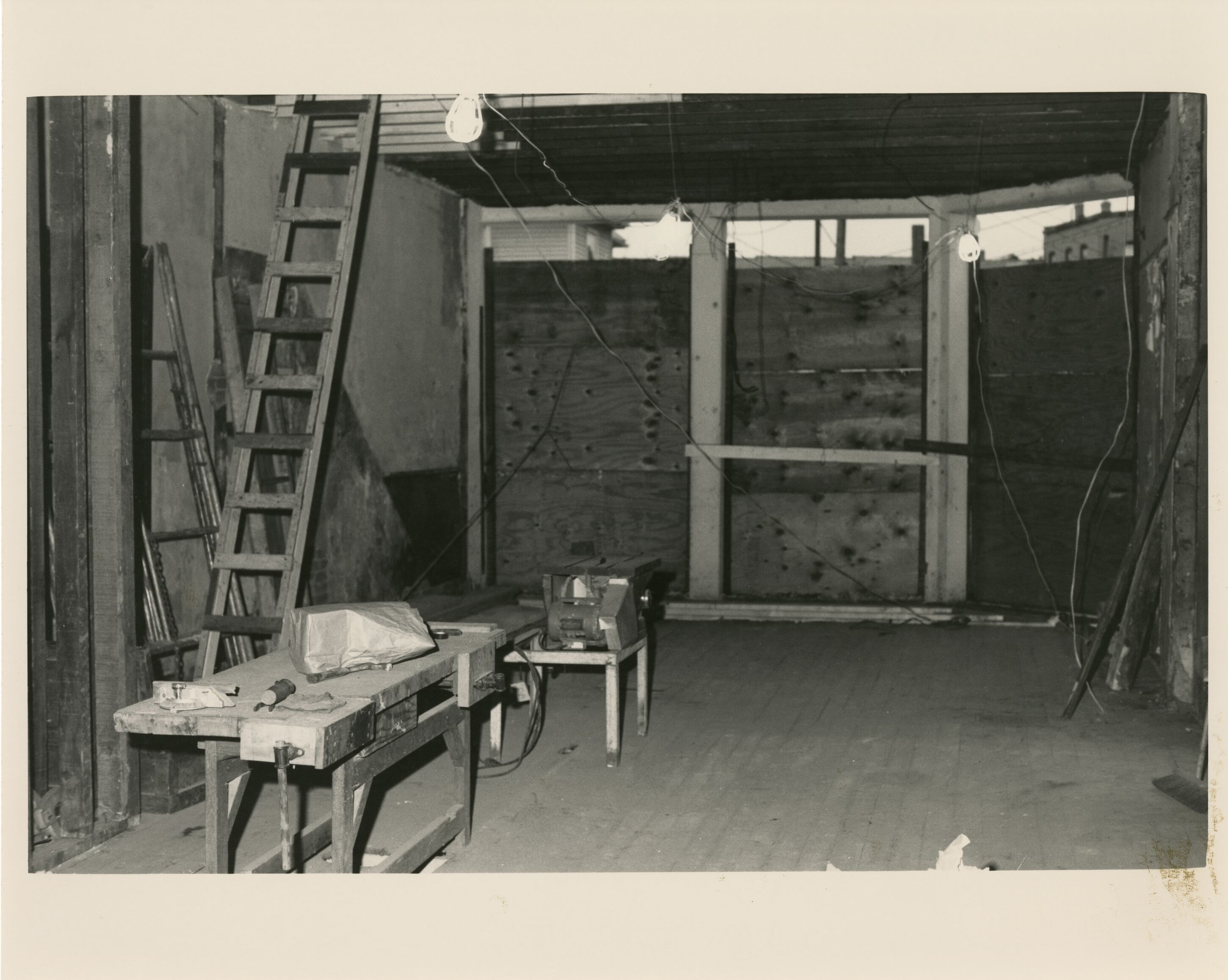 Interior of the Wright Cycle Company during restoration with equipment setup
