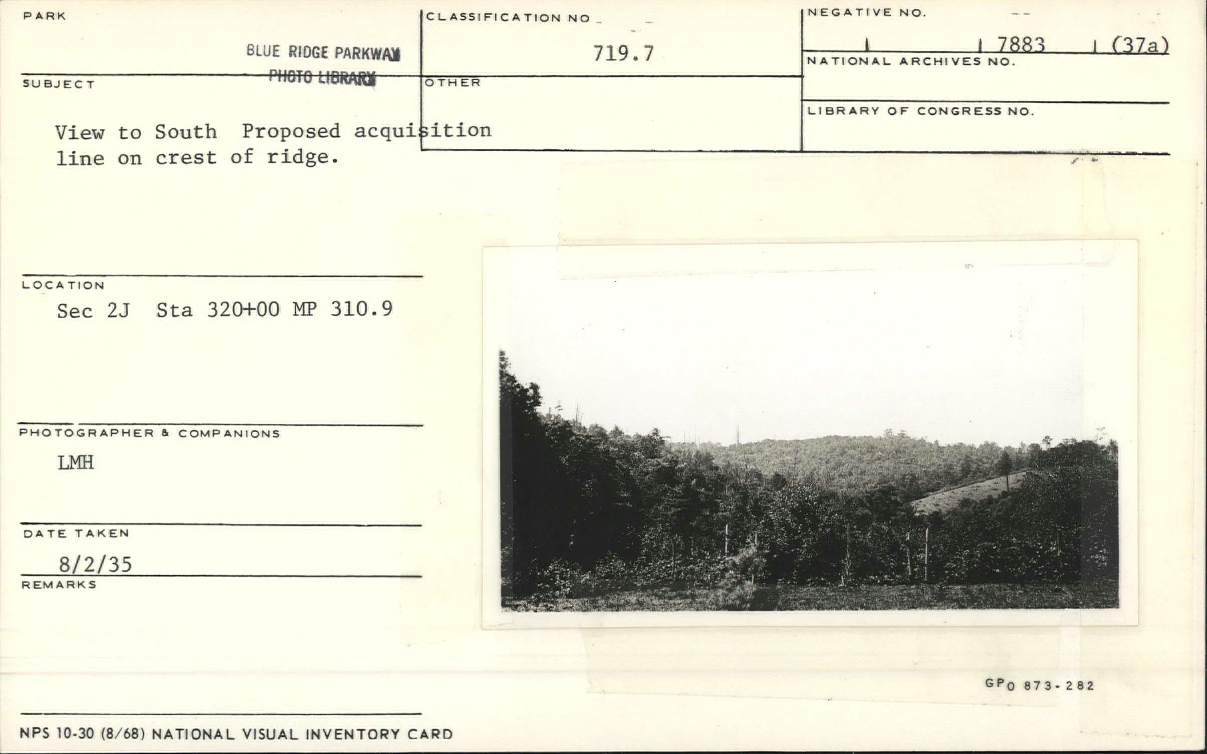 View south of proposed acquisition line on crest of ridge