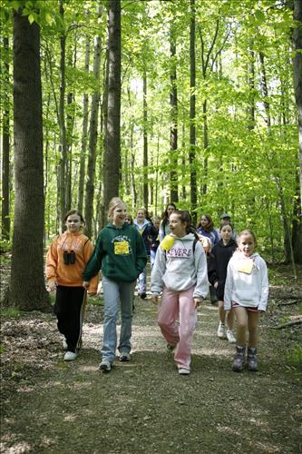 CVEEC Girl Scouts hiking on trail