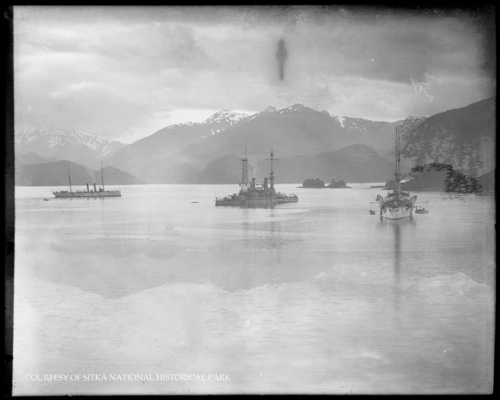 World War I battleship 'Oregon' and two cruisers 'Marblehead' and 'New Orleans', 1916.