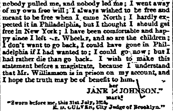 Clipping of the end of Jane Johnson's testimony with her mark at the end. 