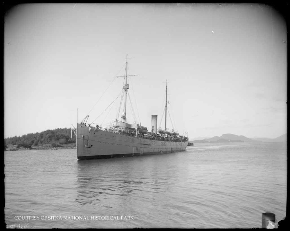 World War I battleship 'Oregon' and two cruisers 'Marblehead' and 'New Orleans' in 1916.