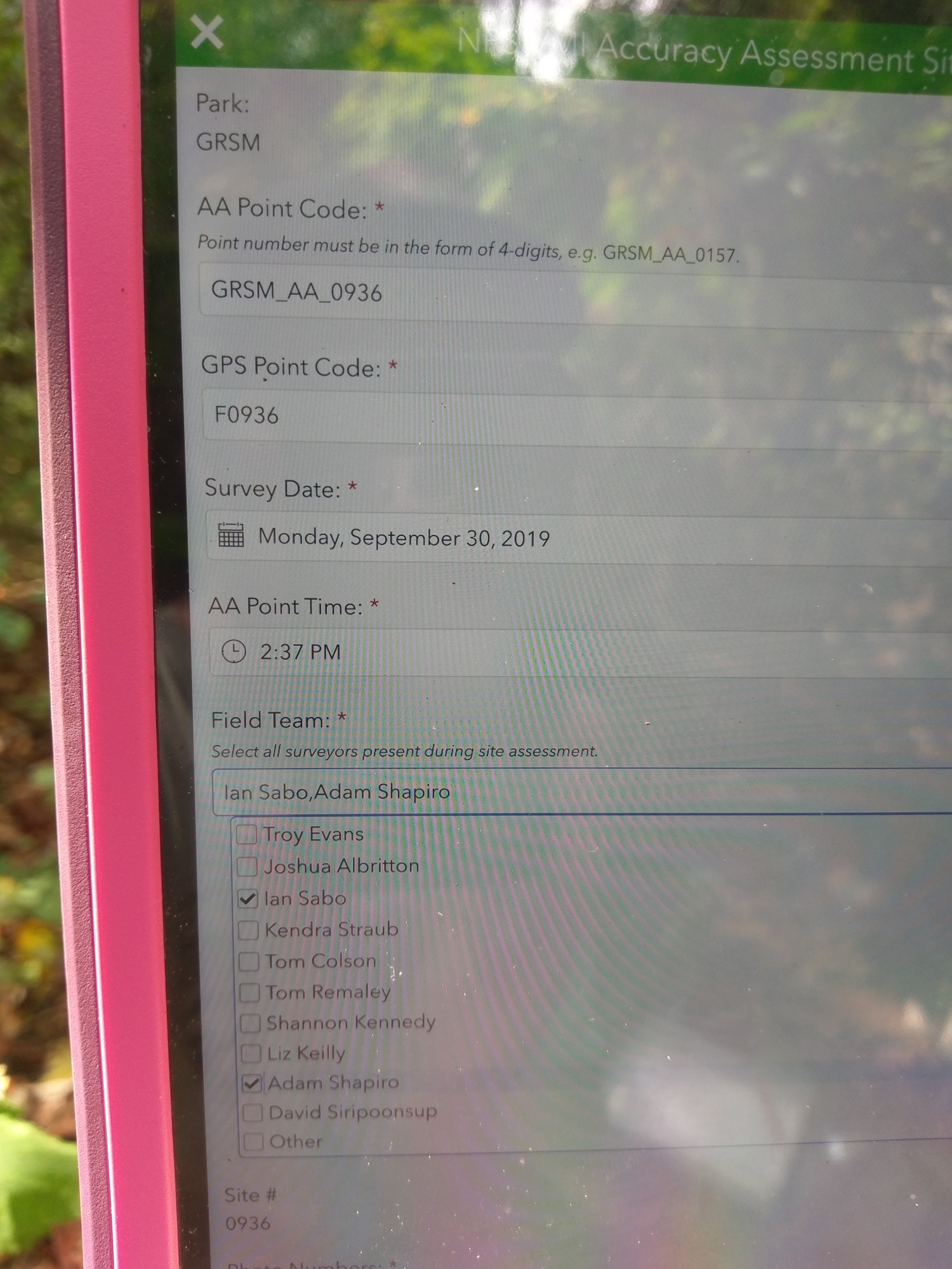 GRSM Accuracy Assessment. Plot Code: GRSM_AA_0936_1