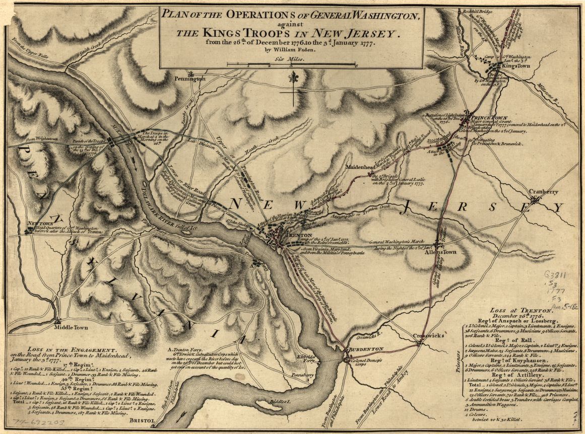 Scan of historical map of New Jersey operations during the Revolutionary War