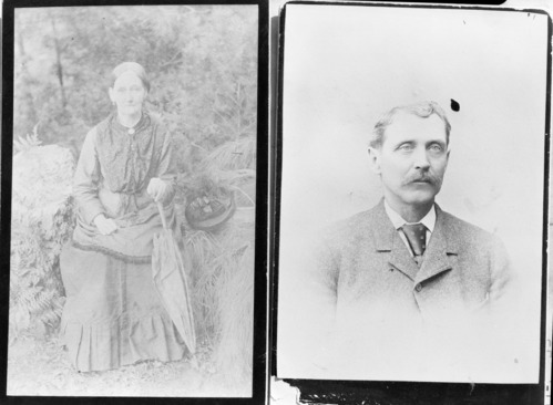 Mrs. Albert (Emily) Snow. Done by Rummel's Studio of Lodi, CA. Gentleman may be Albert Snow.