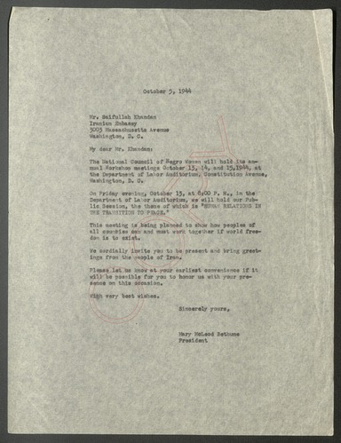 Correspondence, October - December 1944