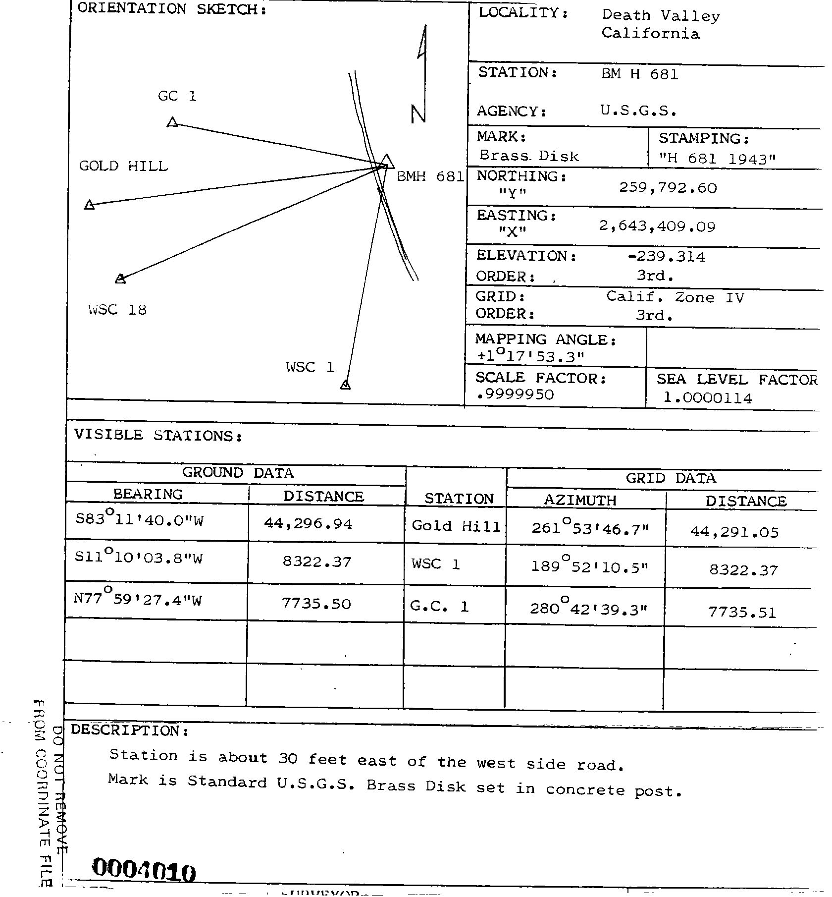 00004010 Survey Monumentation Sketch