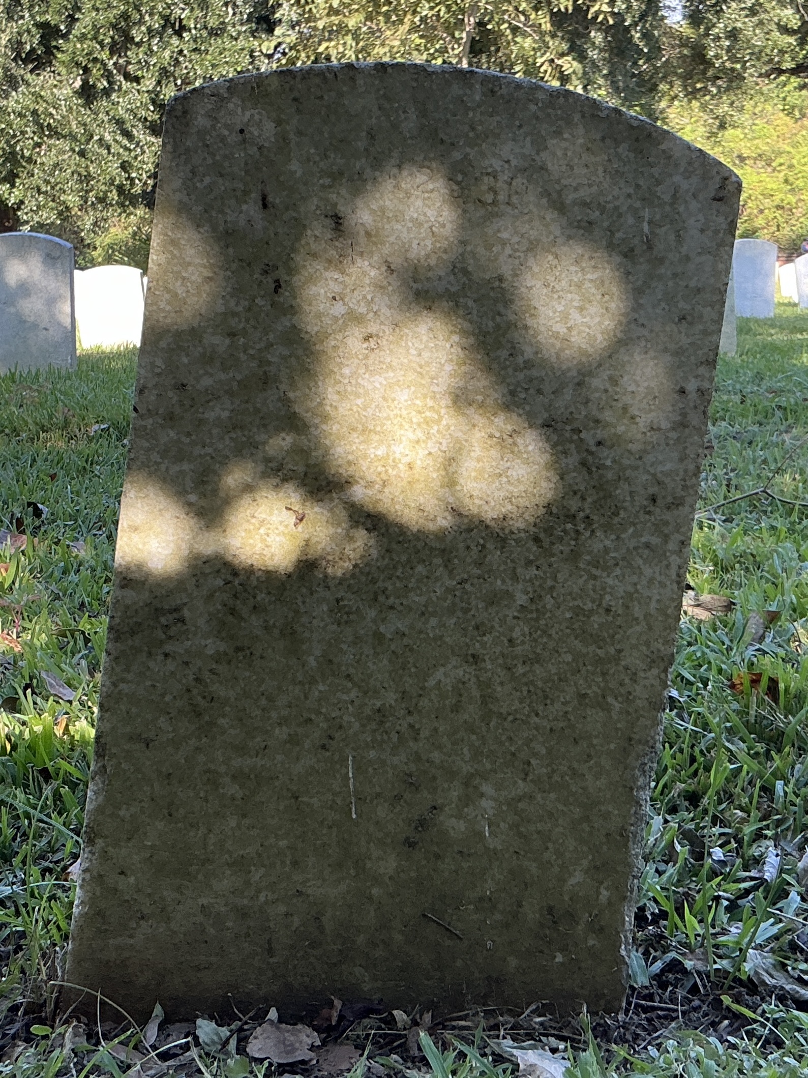 Back of upright marble headstone with flat face.