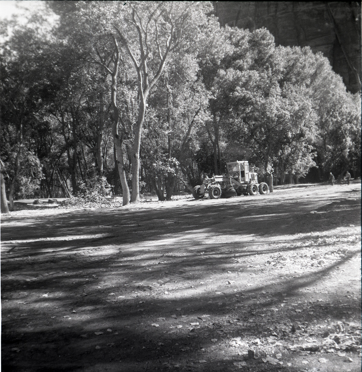 Tractor during construction activities for the Grotto parking area.
