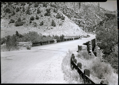 Highway Bridge over North Fork of Virgin River. Zion Canyon - Mt Carmel highway junction.