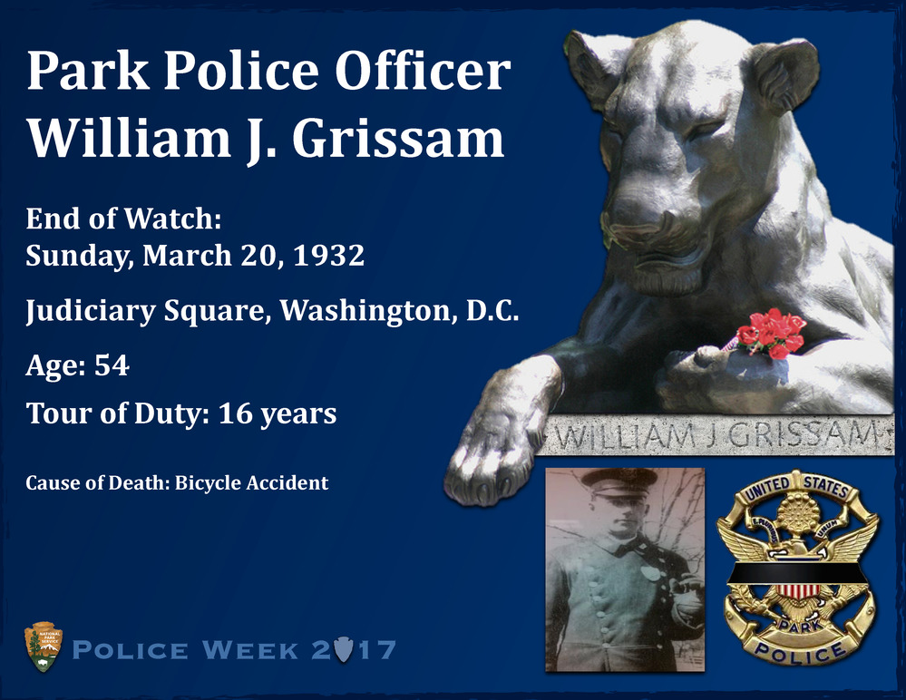 US Park Police Officer William J. Grissam was killed in the line of duty on March 20 1932.