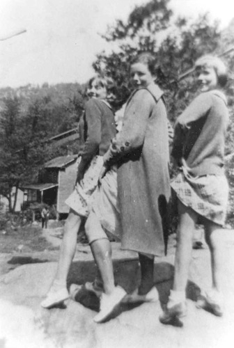 black and white photo of three women