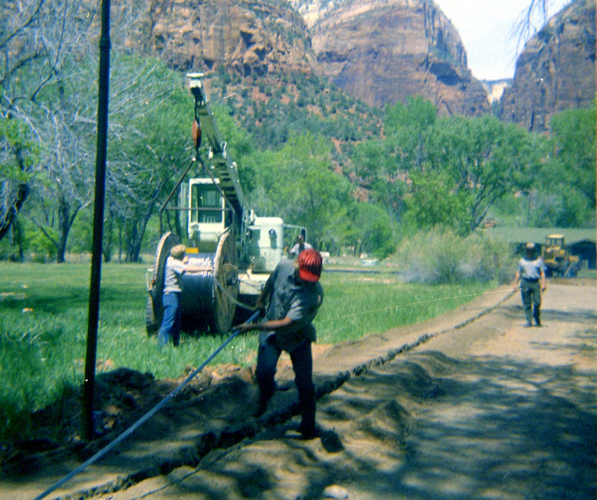Workers during the utilities project at Zion Lodge.