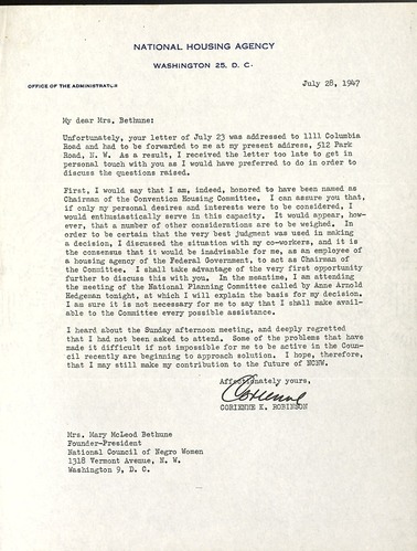 National Council for Negro Women Correspondence, 1947