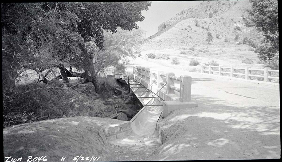 Metal flume for the irrigation leading to the South Campground.