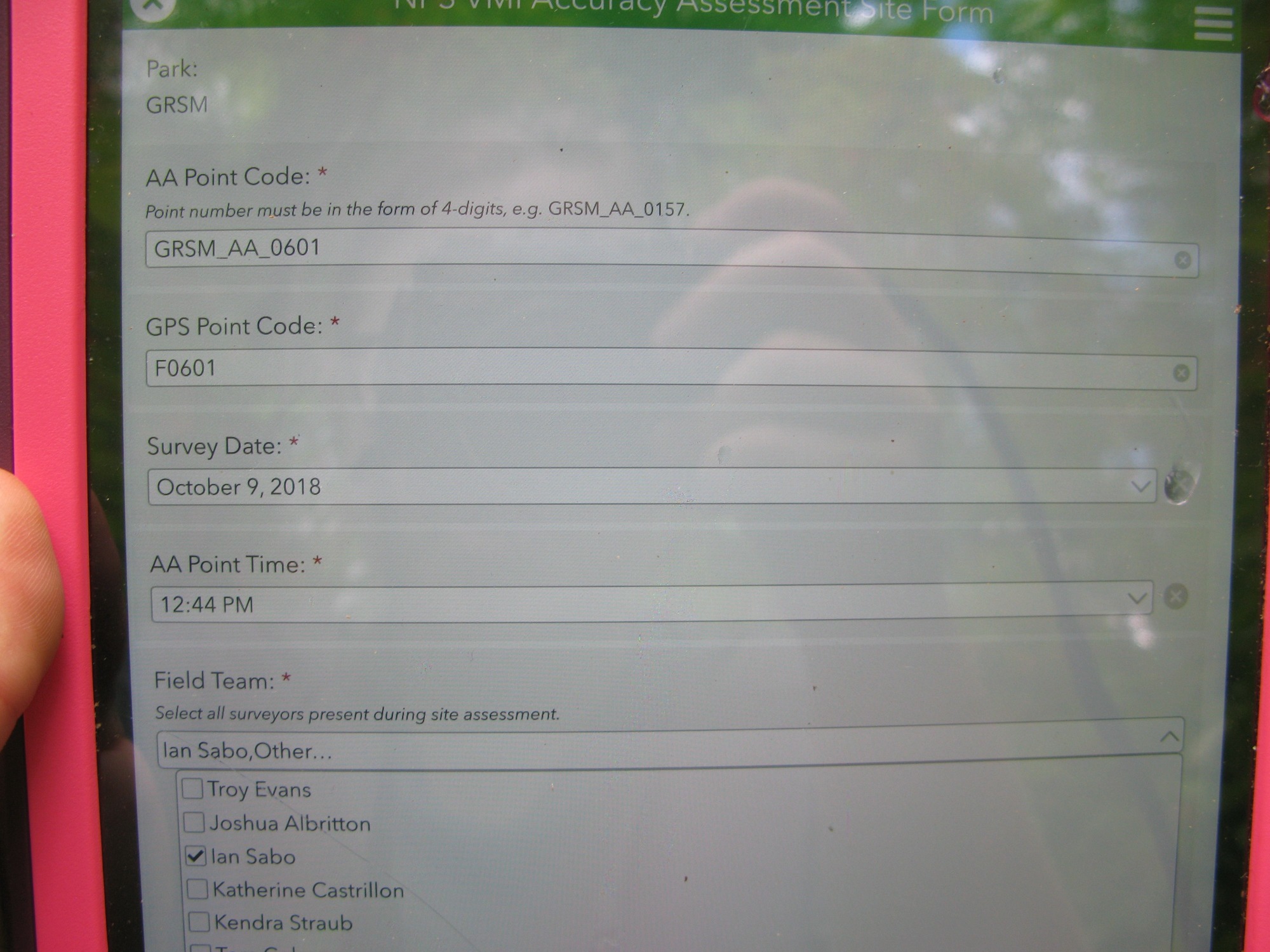 GRSM Accuracy Assessment. Plot Code: GRSM_AA_0601_1