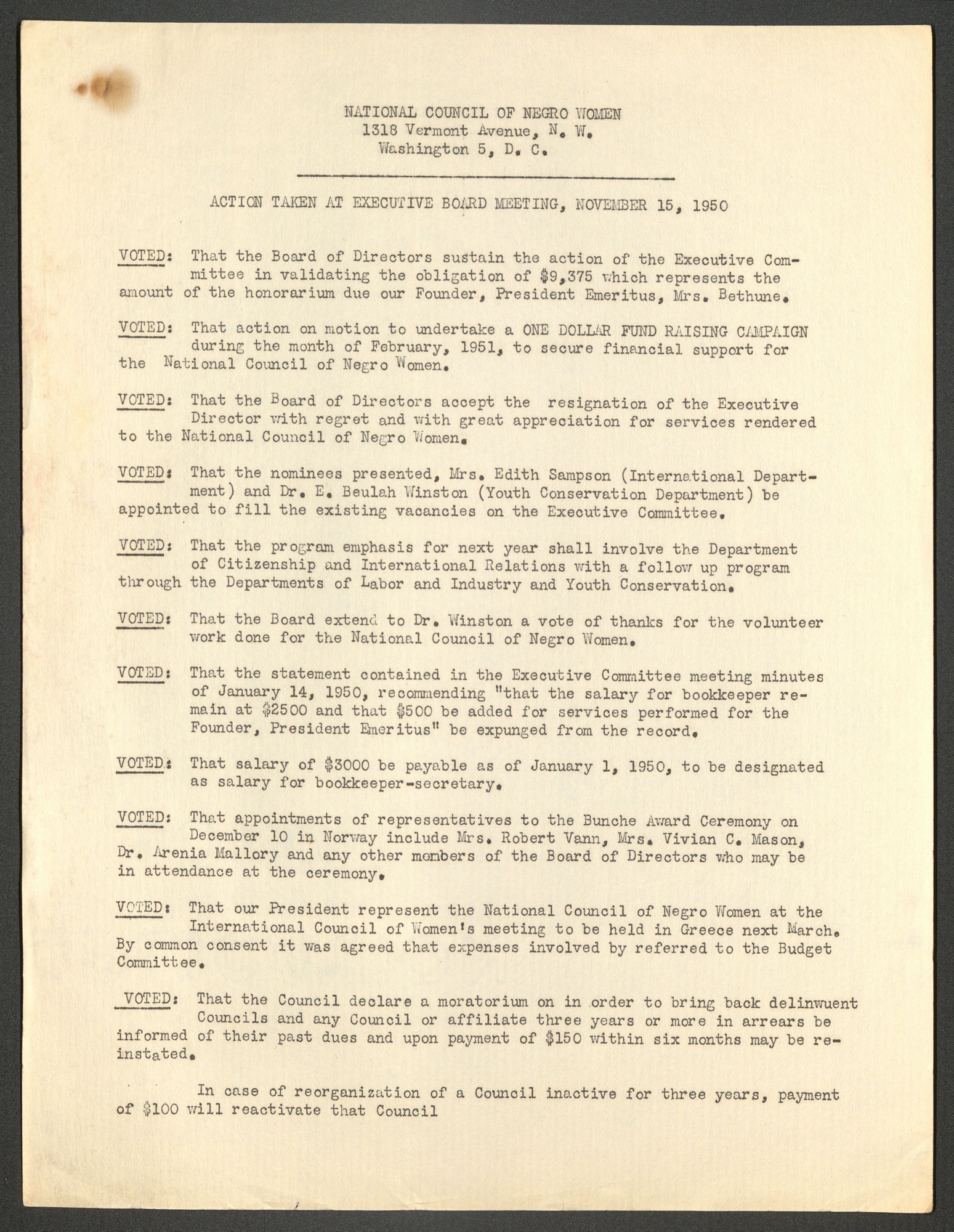 NCNW, meeting minutes, 1950