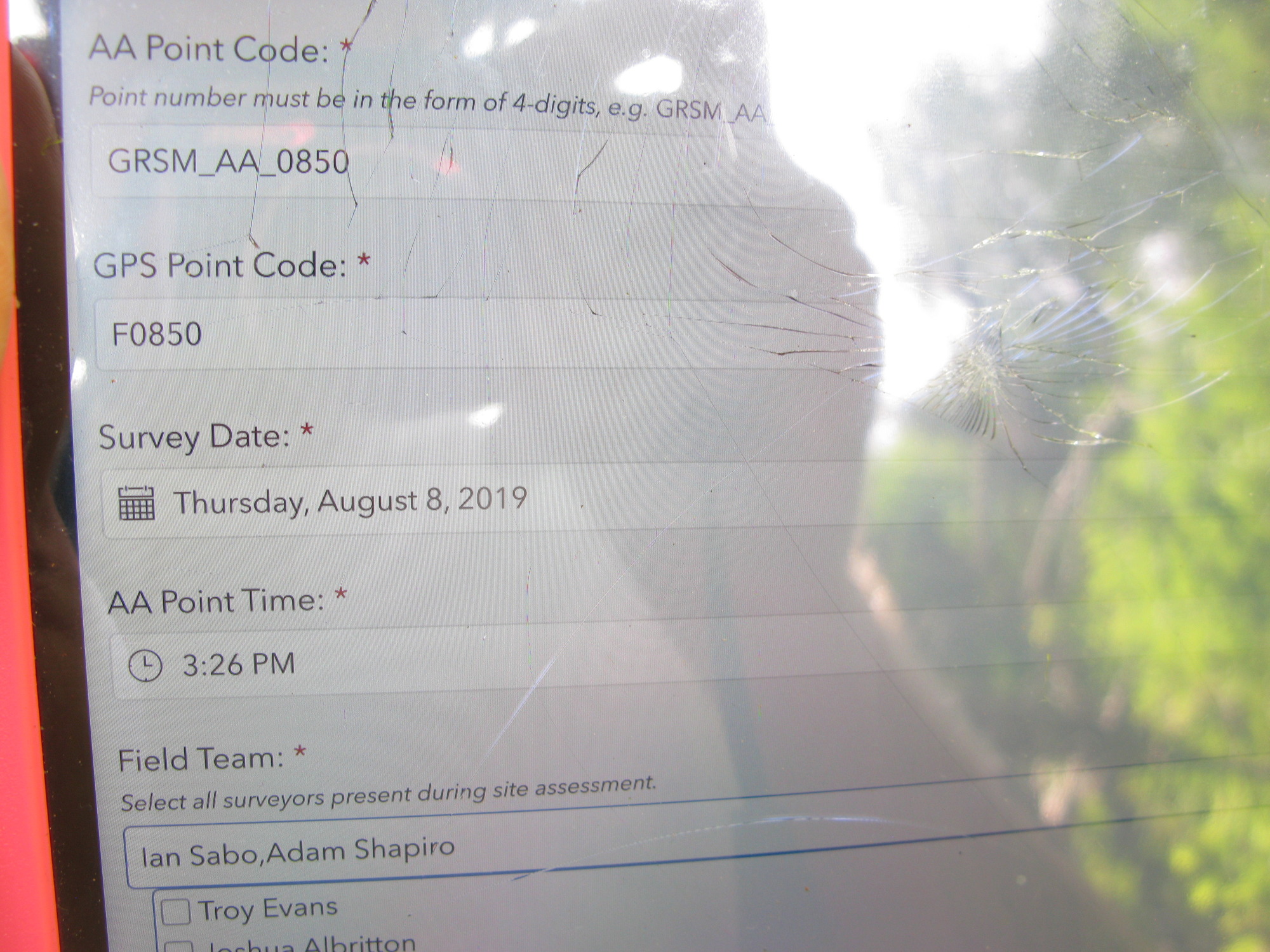 GRSM Accuracy Assessment. Plot Code: GRSM_AA_0850_1