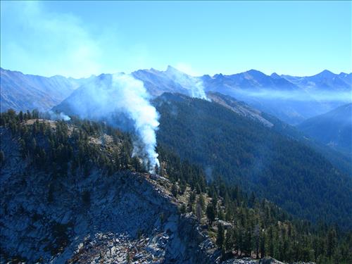 Park helicopter performs aerial ignition and reconnaissance on Highbridge Prescribed Fire, Sequoia and Kings Canyon National Parks, October 2005