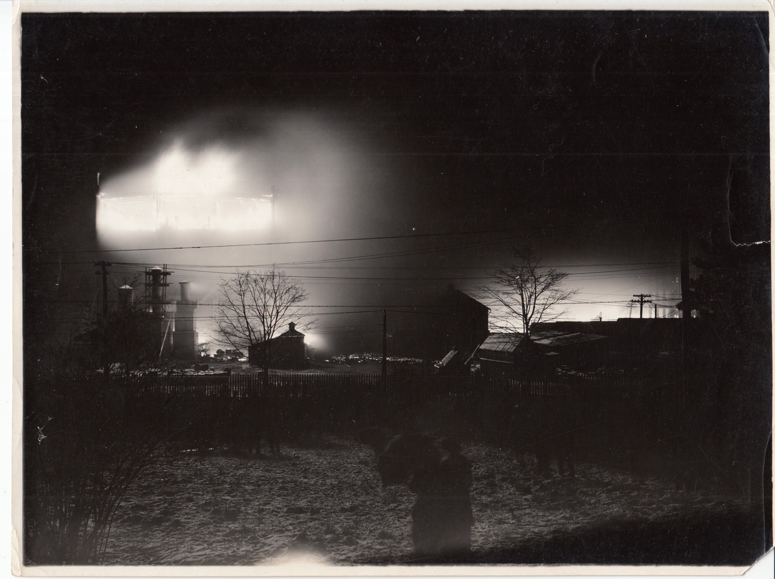 Fire at Edison Laboratory at night, Phonograph Works, Building 24.