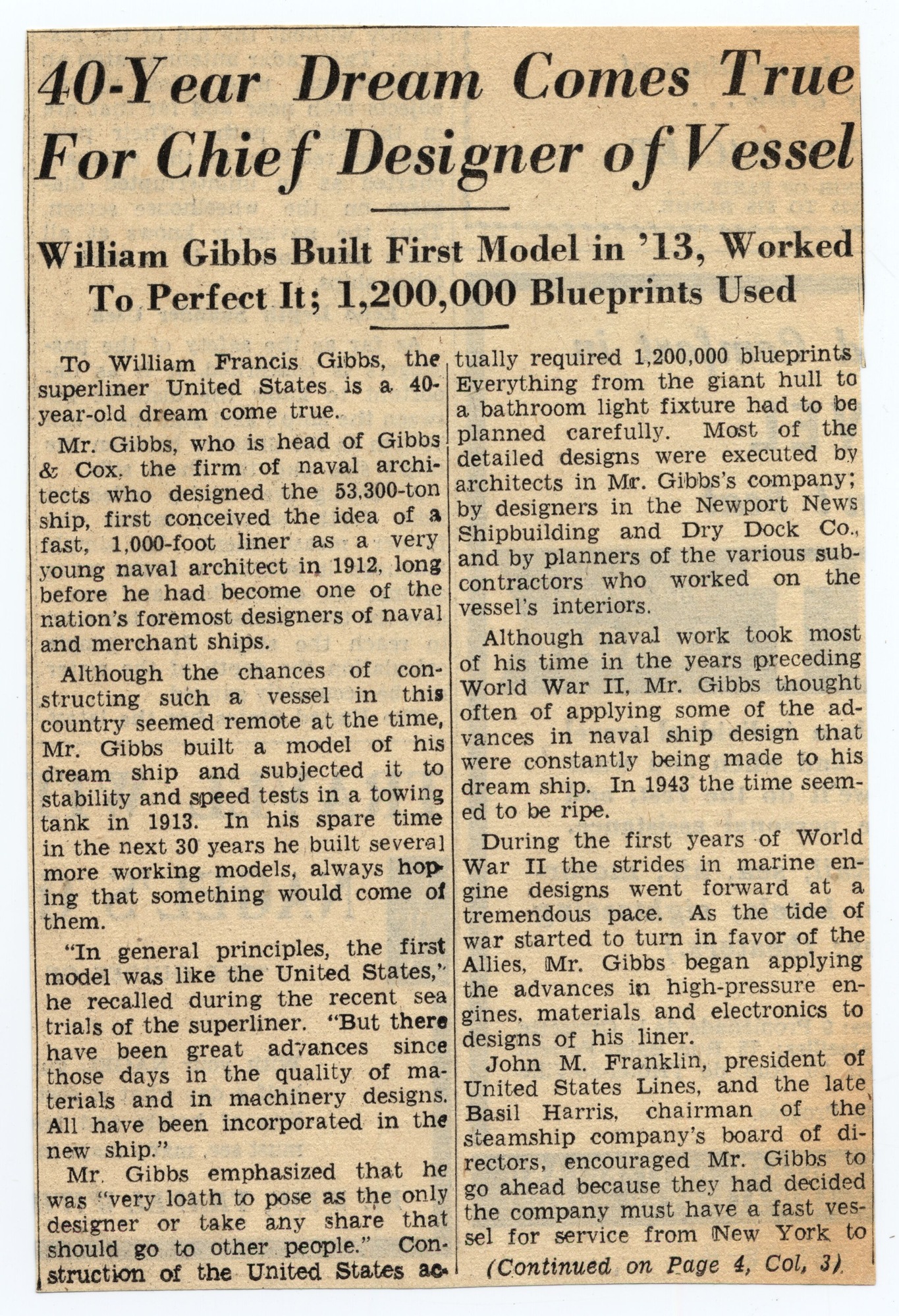 A newspaper clipping with a large title.