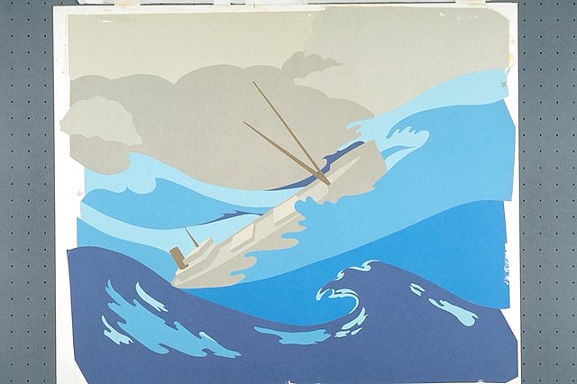 Ship in a storm on the Great Lakes.