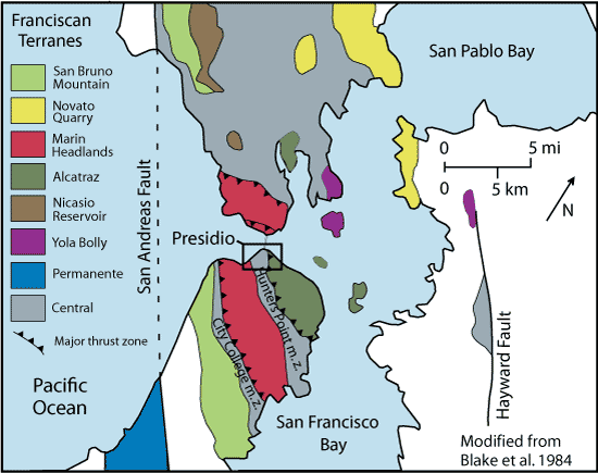 Map of Franciscan Complex tectonic terranes.