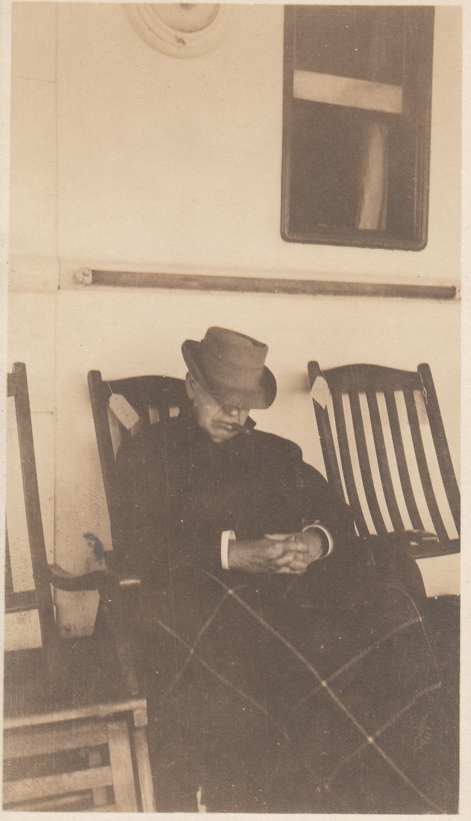 Edison napping aboard ship during trip to Europe.