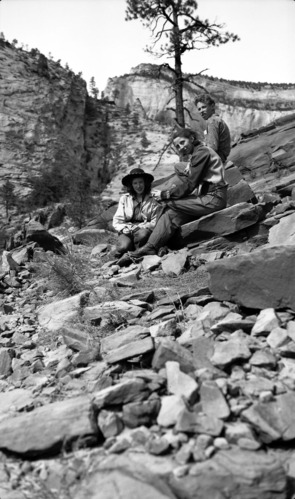 Hiking in winter, Pictograph Canyon. Left to right: Cassie, Iola and Chester Thomas, Jr.