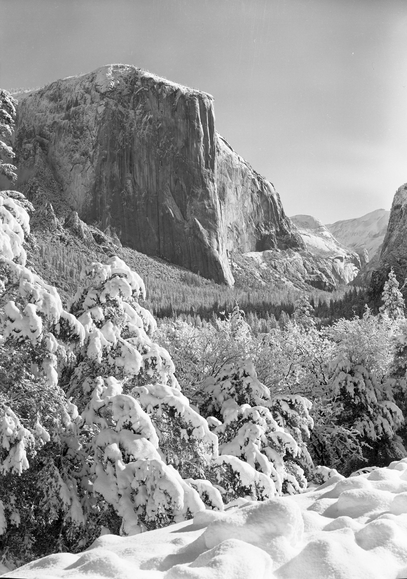Yosemite Valley from Wawona Road after snowstorm.