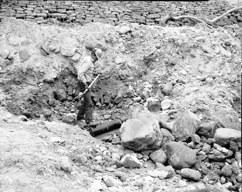 Flood damage repair - Zion Canyon, flood. Between Birch Creek and Pine Creek on scenic drive. Damage repaired spring 1967.