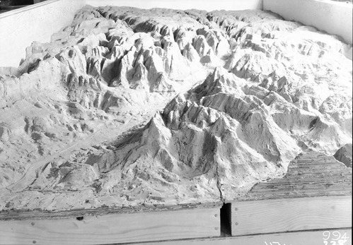 Close-up of the clay mold of the Zion relief map.