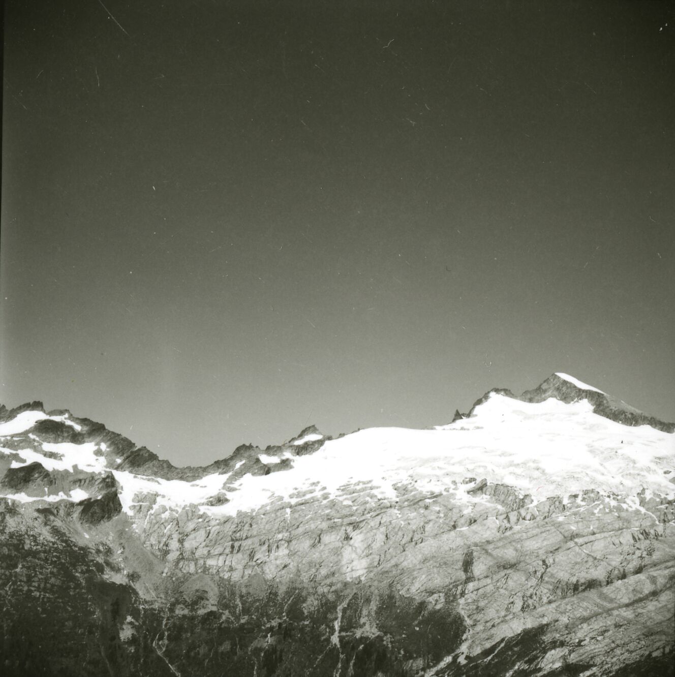 Aerial view of mountain peaks.