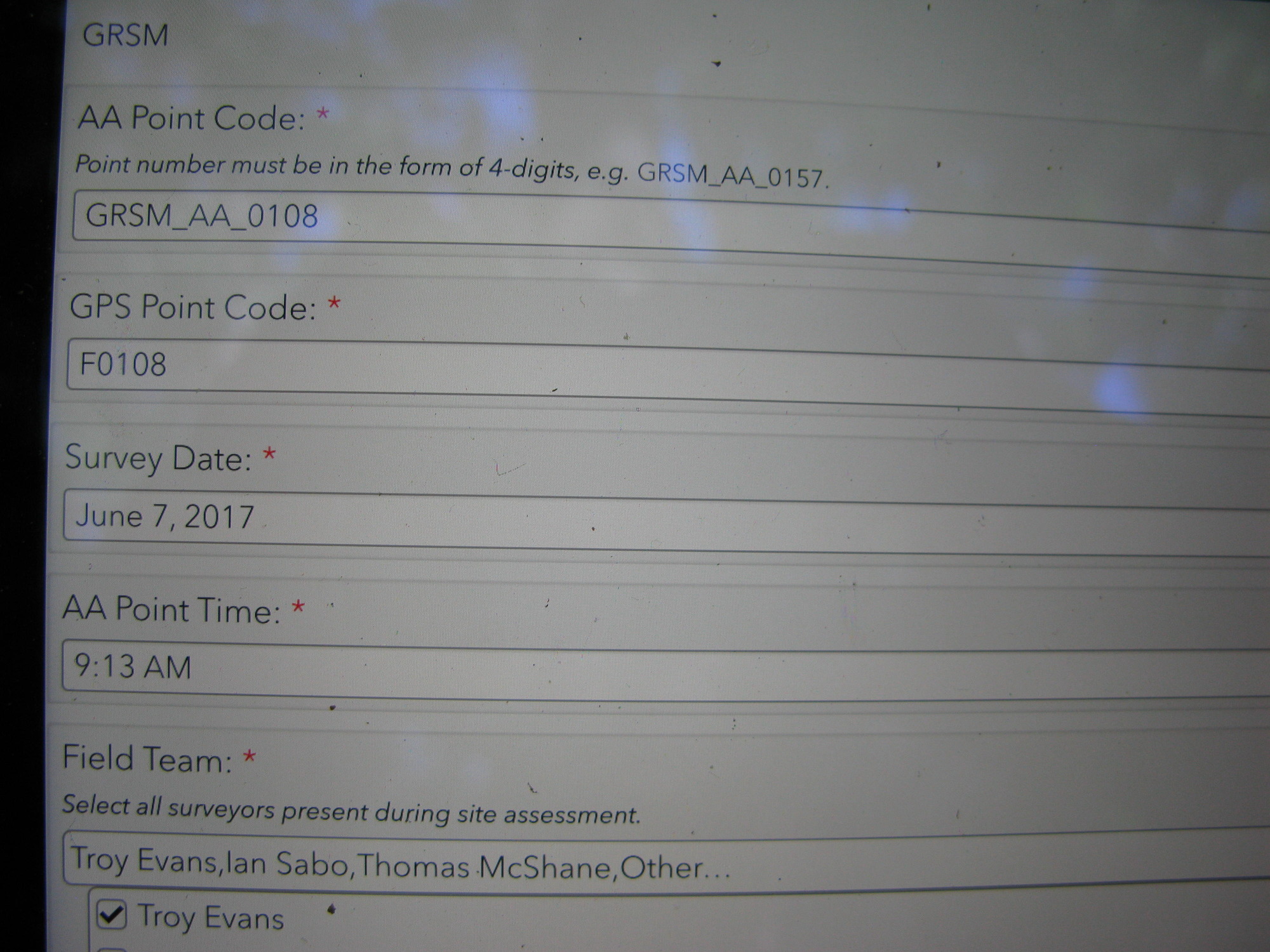 GRSM Accuracy Assessment. Plot Code: GRSM_AA_0108_1