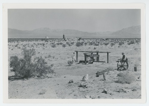 Black and white image of arrastra at Old Dale