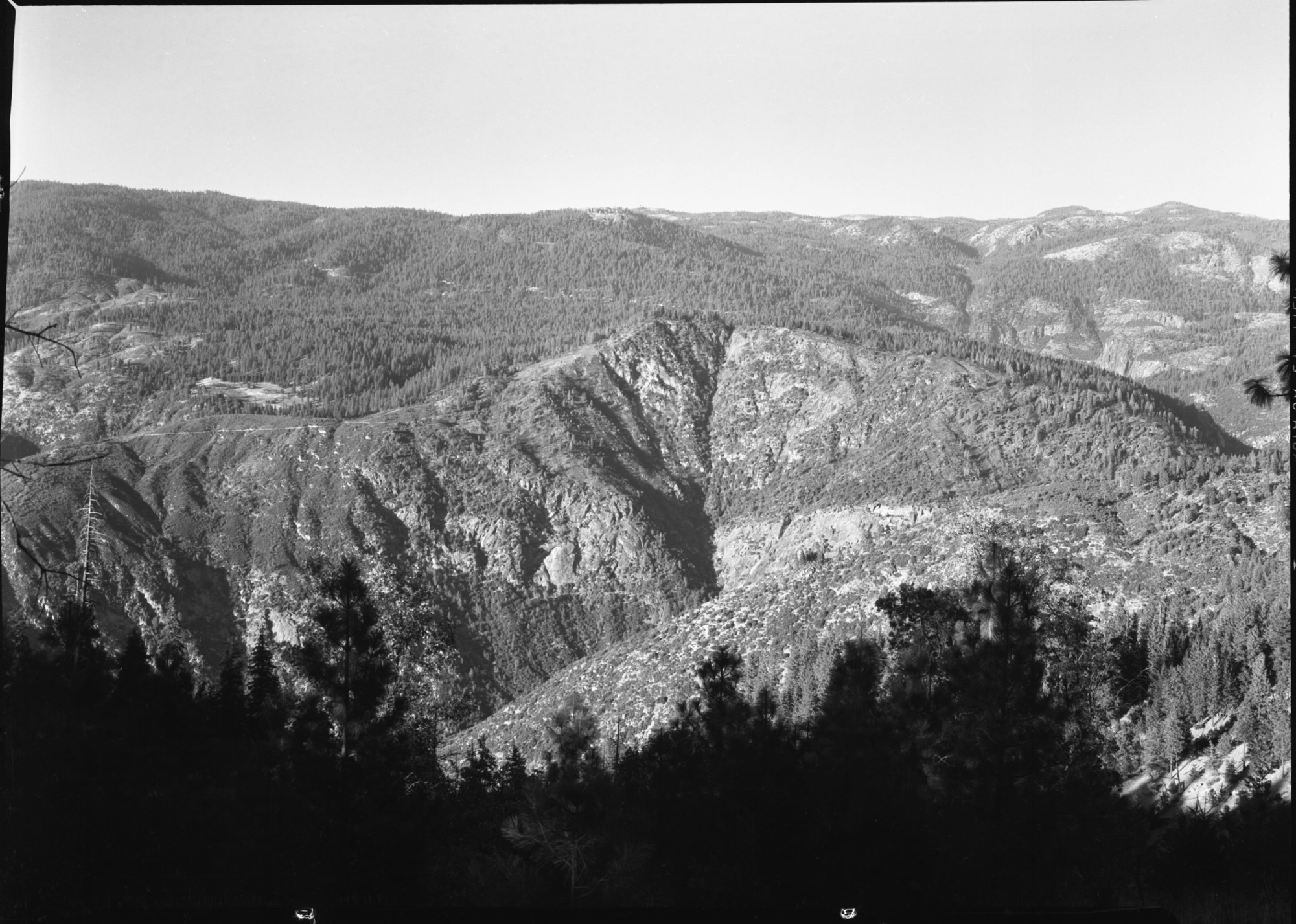 Burned area from incline across Merced River. Shows Macauley Road on left, Foresta Ridge, etc.