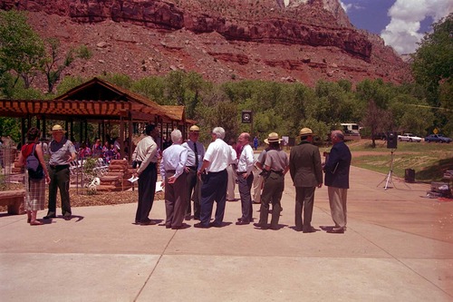 Color Photos of the official launch of the Zion shuttle system- same day as the new visitor center opening.