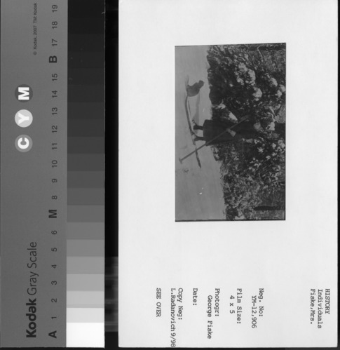 Copy Neg.: Leroy Radanovich September 1998. Mrs. Fiske on skis with cat at her feet.