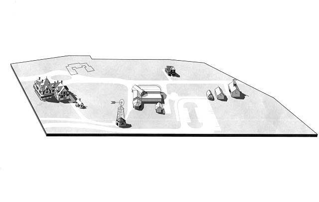 An aerial oblique view of the James Garfield estate (Lawnfield) looking from the west.