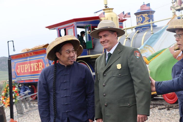 Superindendent Brandon Flint and member of Chinese Railroad Workers Decendant Association