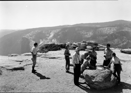 Visitors around new view finder on Sentinel Dome.