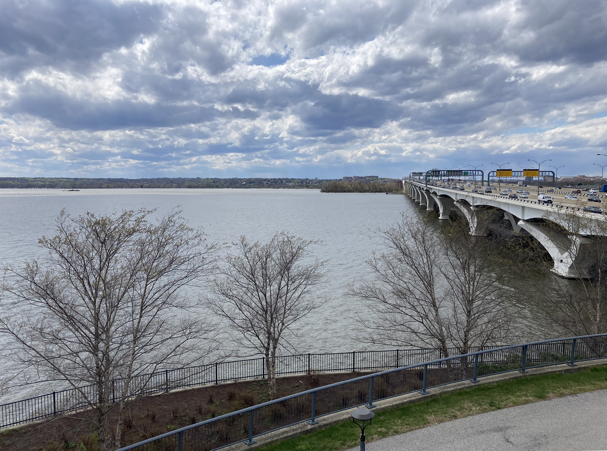 looking out over Potomac River with Wilson Bridge running on right side
