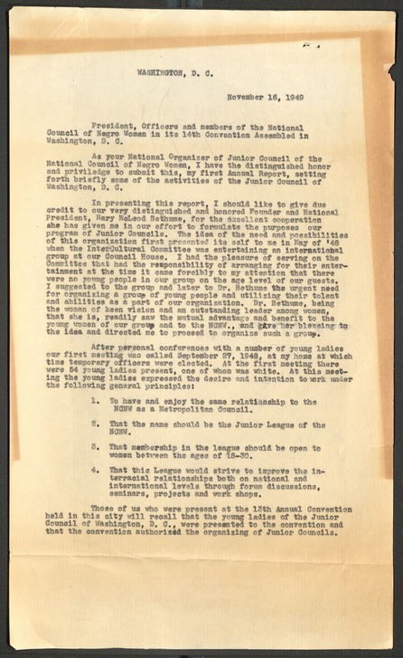 National Council of Negro Women, Reports, Speeches, 1949