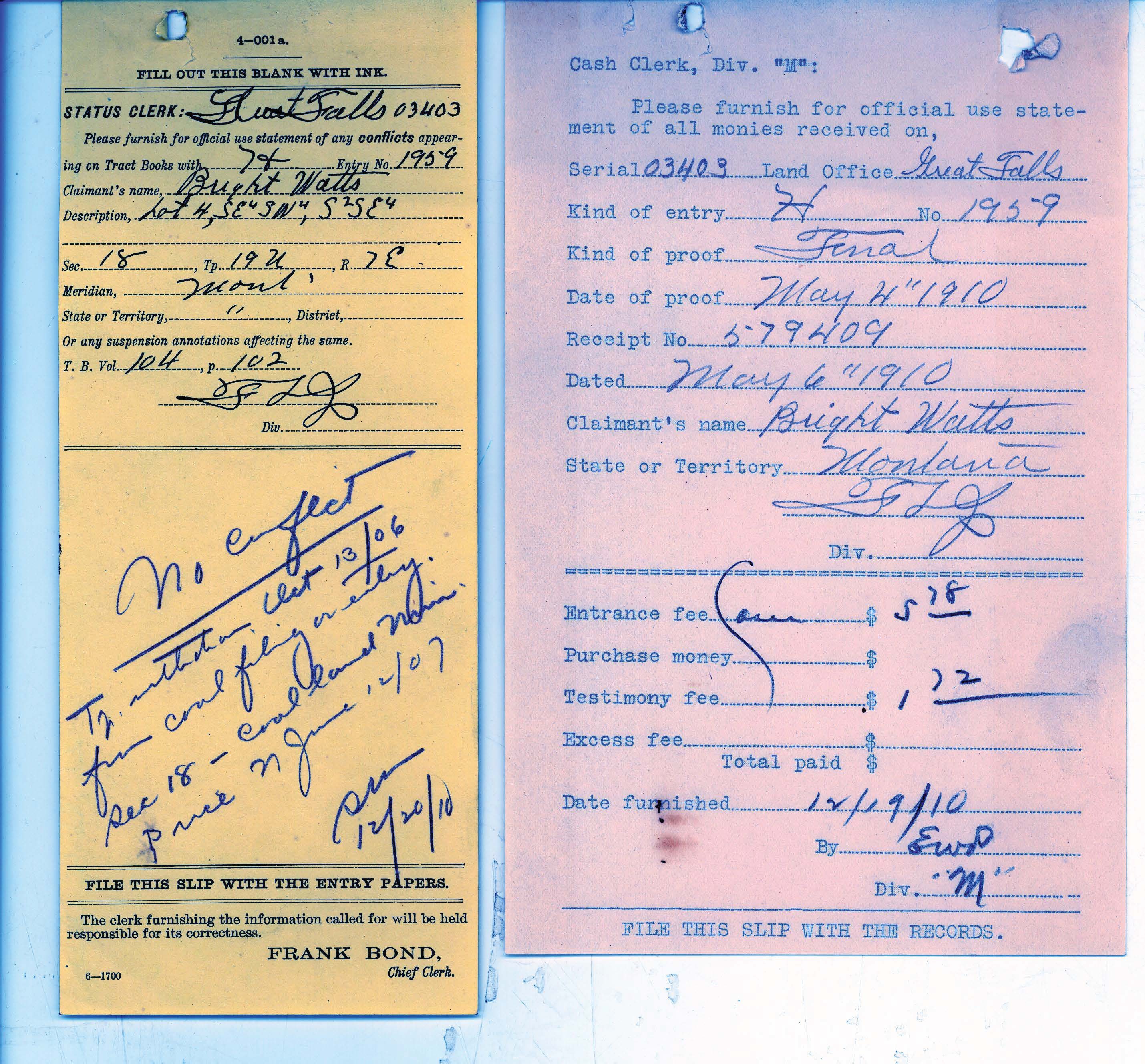 Scanned image of form. See description for text.